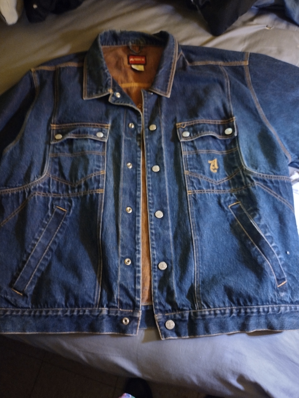 Avirex Thick Blue Denim Jacket with Tan Interior